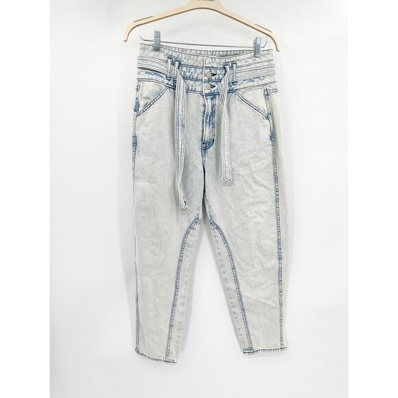 Veronica Beard Belted High Waisted Pearl Barrel Leg Jeans in Sky Size 30 NWT - Picture 2 of 7